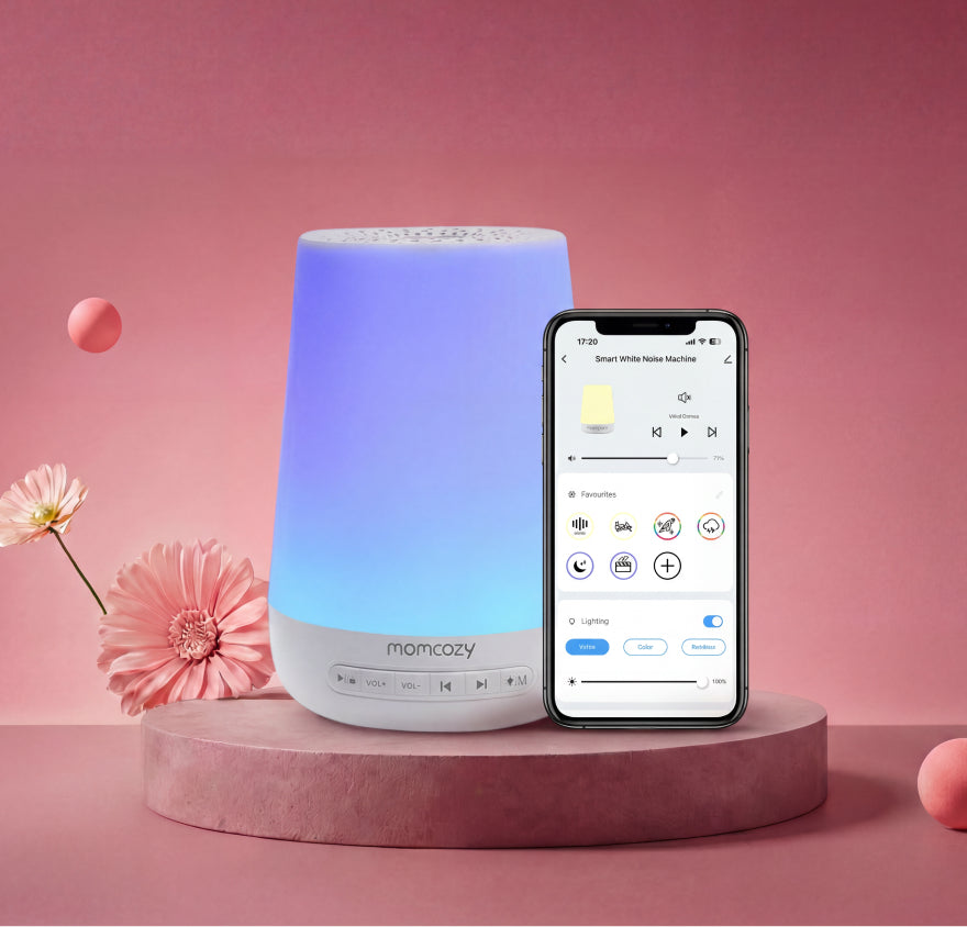 Machine à sons portable Momcozy pour bébé – Bruit blanc, berceuses & télécommande App