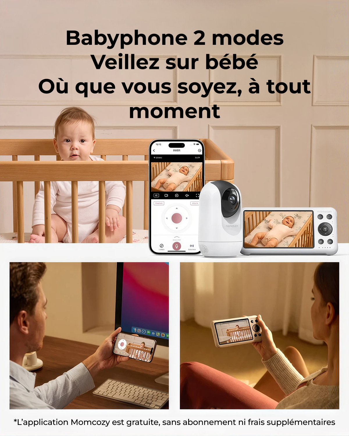 Momcozy Moniteur Bébé Intelligent à Double Mode de 5 Pouces - BM04