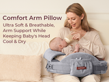 Momcozy MaxSupport nursing pillow: Ultra soft, breathable arm support for baby feeding.