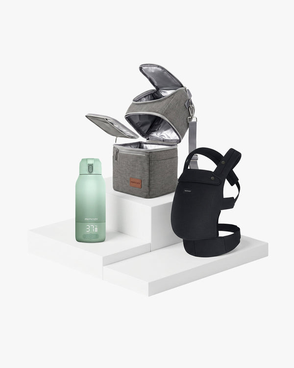Pack Déplacements : Porte-bébé PureHug + Sac isotherme pour lait maternel + Chauffe-biberon