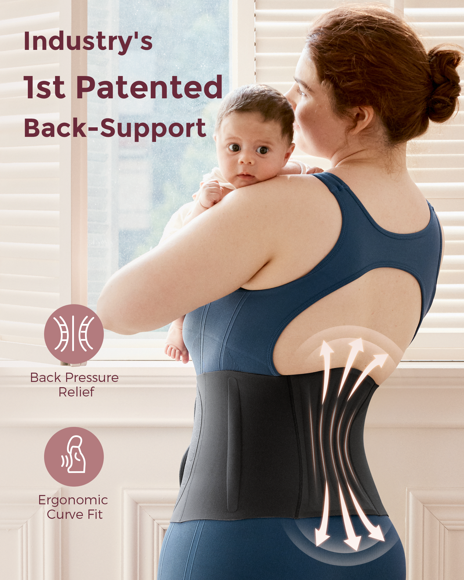 Momcozy Ergowrap Postpartum Belly Band, with patented back support, ergonomic fit, for postpartum and baby care.