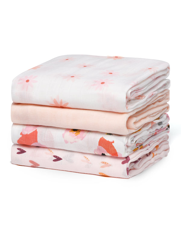 Momcozy Softness Smouddle Couvertures - Fleur de cœur (4 pack)