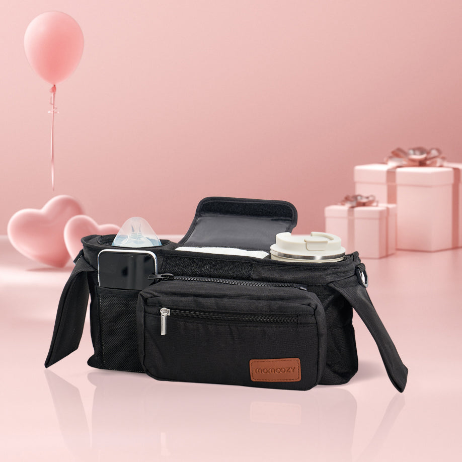 Organisateur de poussette Momcozy – Porte-gobelet tout-en-un, compatible avec tous types de poussettes