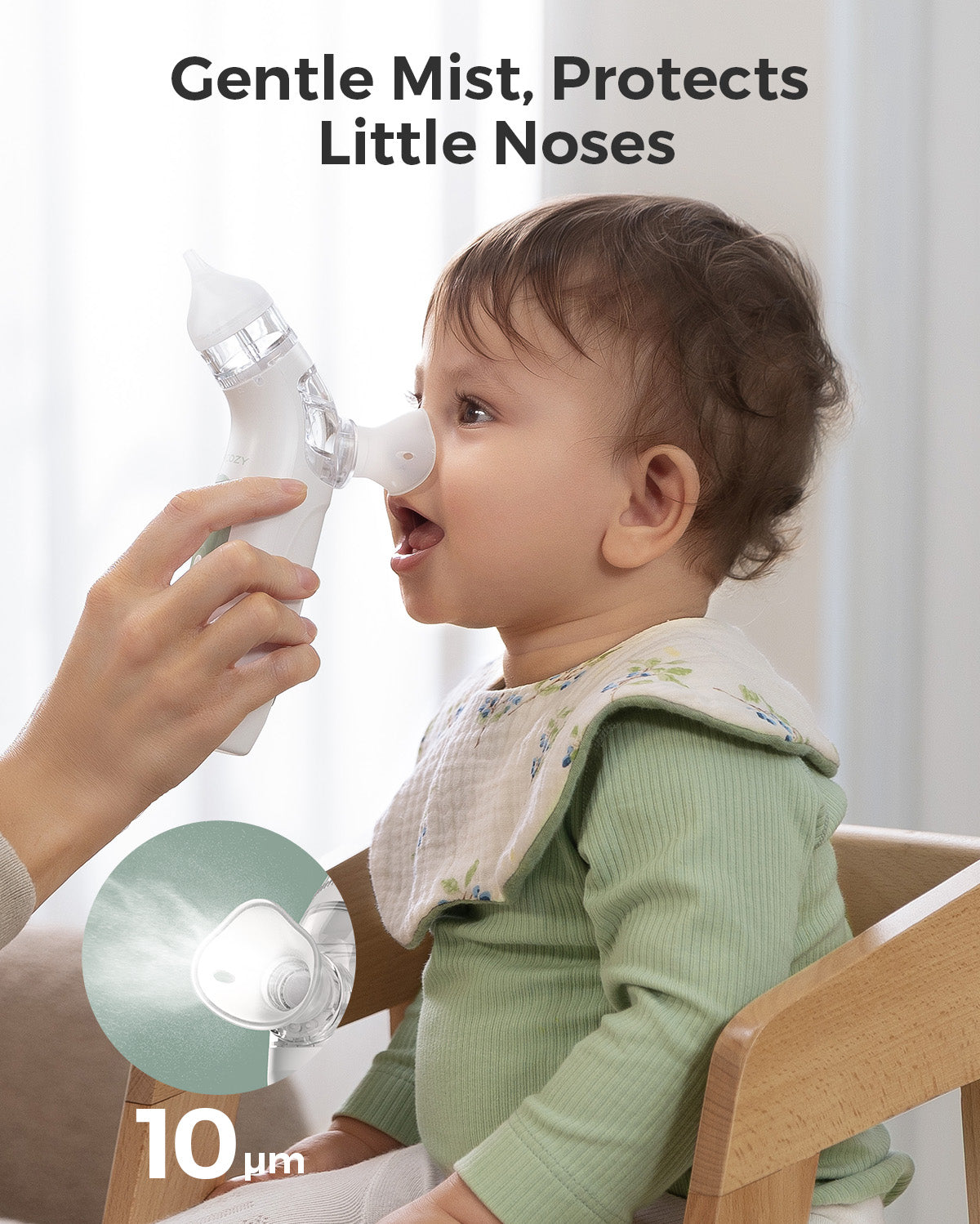 Momcozy BreezyClear™ 2-in-1 Nasal Aspirator with Gentle Mist feature for little noses, baby aspirator