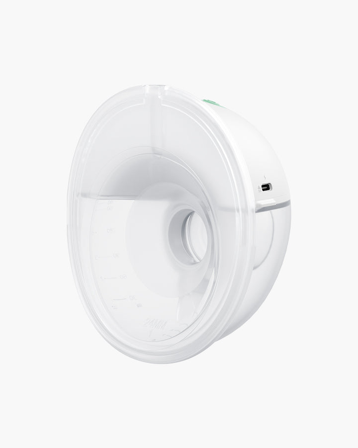 Transparent flange of Momcozy M5 Wearable Breast Pump showcasing ergonomic design.