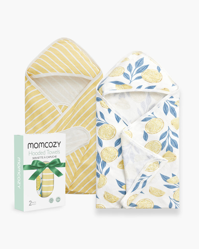 Lot de 2 serviettes à capuche pour bébé Momcozy – Motif Lemon Leaves
