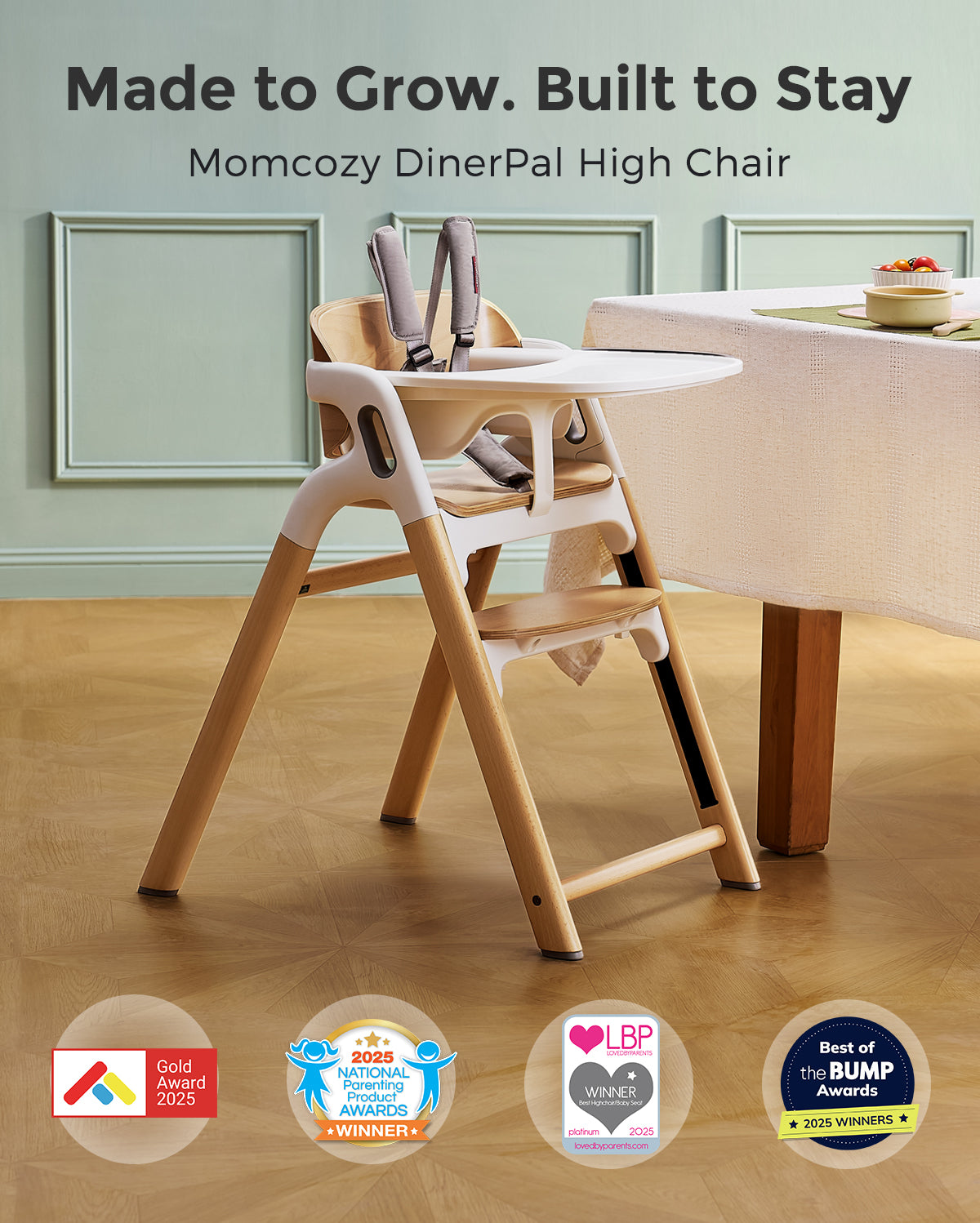 stokke steps golden brown Momcozy DinerPal Baby High Chair: 5-Point Harness for Maximum Safety