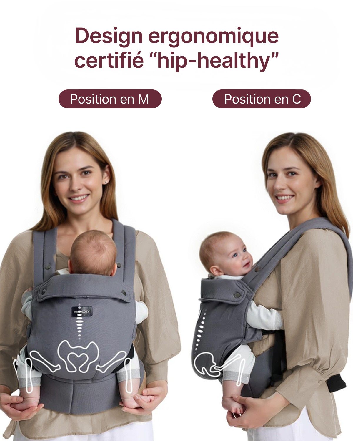 Porte-bébé de la naissance à la petite enfance - Couleur grise